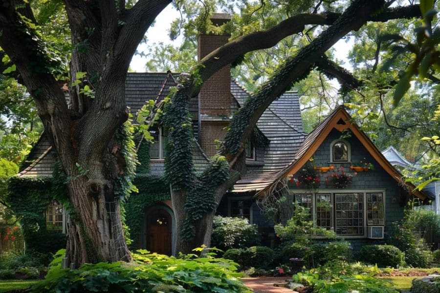 homes with trees frontyard